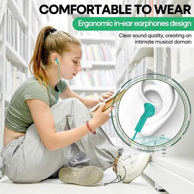 Alt view image 4 of 5 - Wensdo 100 Packs Earbuds Bulk Classroom Headphones, Individually Bagged, Wholesale Students Wired Earphones with 3.5 mm Jack for Classroom School Library Museums and More (HY01,100 Mixed)