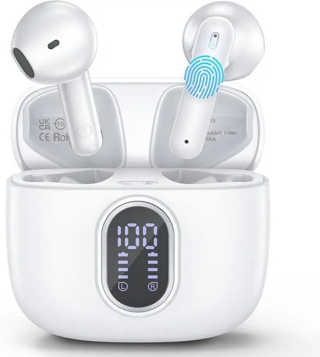 Main image of Wireless Earbuds Bluetooth 5.3 Headphones 42 Hrs Playtime with LED Display, Deep Bass Stereo and Noise Cancelling Bluetooth Ear Buds IPX7 Waterproof Wireless Ear Buds with Mic for iPhone Android White