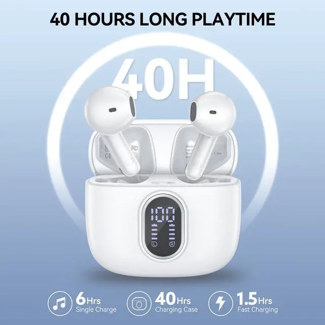 Alt view image 3 of 5 - Wireless Earbuds Bluetooth 5.3 Headphones 42 Hrs Playtime with LED Display, Deep Bass Stereo and Noise Cancelling Bluetooth Ear Buds IPX7 Waterproof Wireless Ear Buds with Mic for iPhone Android White