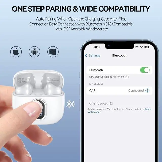 Alt view image 5 of 5 - Wireless Earbuds Bluetooth 5.3 Headphones 42 Hrs Playtime with LED Display, Deep Bass Stereo and Noise Cancelling Bluetooth Ear Buds IPX7 Waterproof Wireless Ear Buds with Mic for iPhone Android White