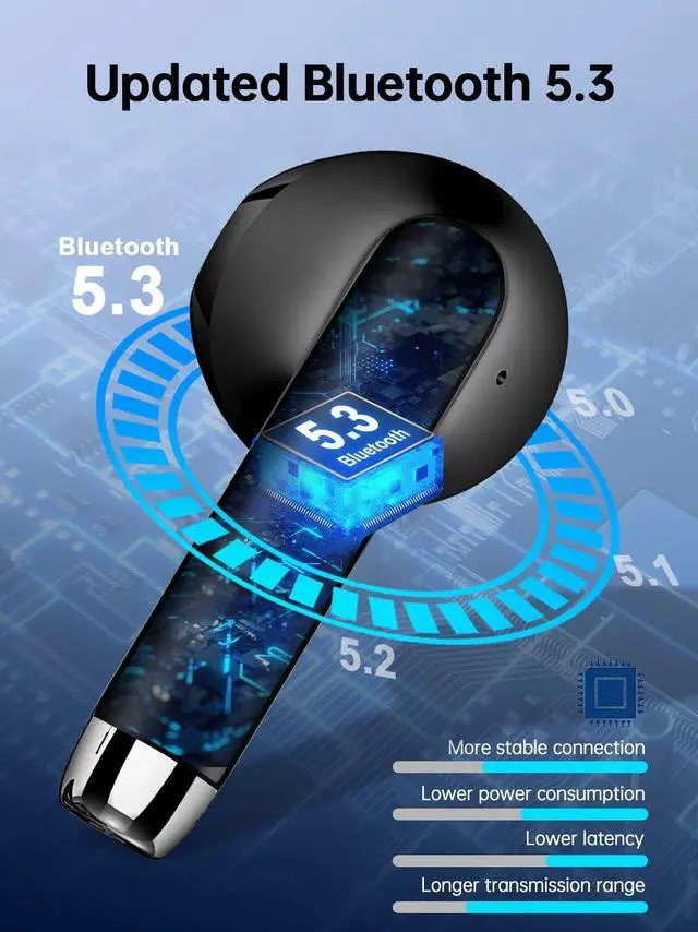 Alt view image 3 of 5 - Wireless Earbud Bluetooth 5.3 Headphones 40H Playtime Earphones with HD Dou-Mic, Sports Bluetooth Headphone with Digital LCD Display, IP7 Waterproof Headphones Noise Cancelling Earbud Touch Control