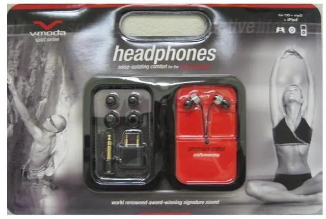 Main image of V-Moda Sport Series Headphones for iPhone/iPod/MP3/CD with Bonus Carrying Case and Airplane Adapters