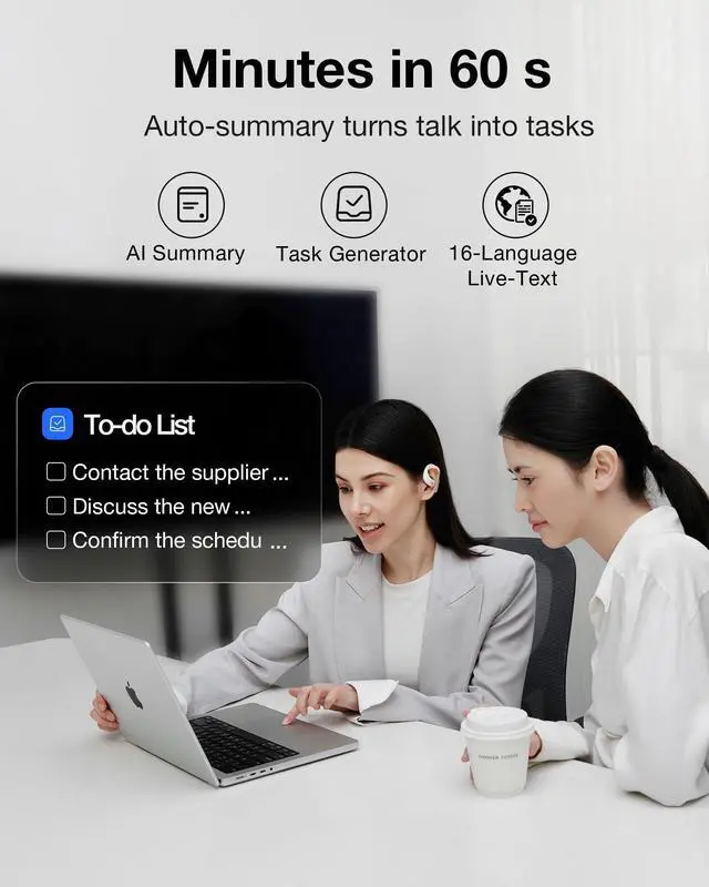 Alt view image 5 of 5 - VIAIM OpenNote AI Voice Recorder Open Ear Earbuds NoteKit Computer AI Meeting Assistant, AI Meeting Assistant with Transcription, 16 Languages, to-Do Lists & Summaries AI