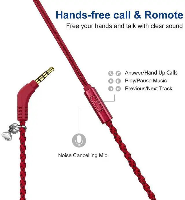 Alt view image 5 of 5 - URIZONS Earbuds Bracelet Wired Earphones in-Ear Headphones - Headsets with Microphone Remote for iPhone/Android Devices Fabric Braided Wristband (red)