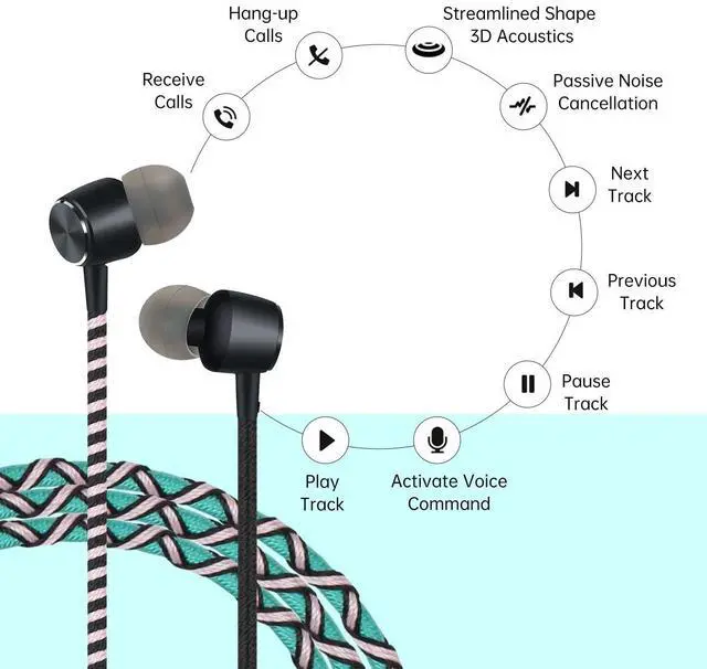 Alt view image 3 of 5 - URIZONS 3.5 Jack Wired Earphones Teens Braided Headphones - Tangle Free Earbuds with Microphone High Definition in-Ear Sports Headset for Cellphones Laptop (Green)