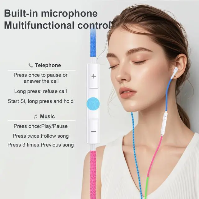 Alt view image 4 of 4 - URIZONS Wired in-Ear Headphones Colorful Braided Cable - 3.5mm Jack Built-in Mic, Adjustable Volume, Sweat & Dirt Resistant, Tangle-Free, Compatible with All 3.5mm Devices