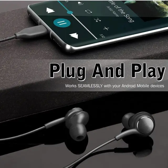 Alt view image 2 of 5 - UrbanX OEM 2021 Stereo Headphones for Samsung Galaxy S20 Ultra 5G Braided Cable with Microphone (Black) USB-C Connector (US Version with Warranty)