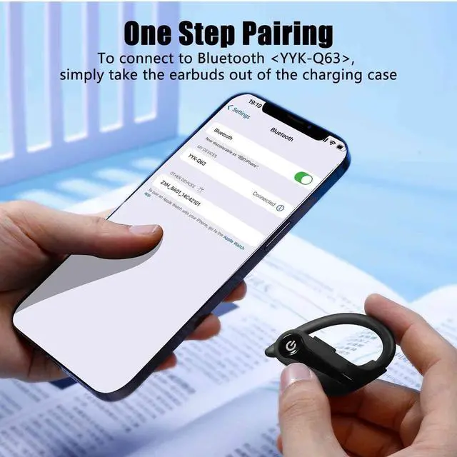 Alt view image 4 of 5 - Q63 Wireless Earbuds for Amazon HD 10 (2021) with Immersive Sound True 5.0 Bluetooth Over The Ear Sport Headphones with a Charging Case - Stereo Calls Touch Control IPX7 Sweatproof Deep Bass - Black