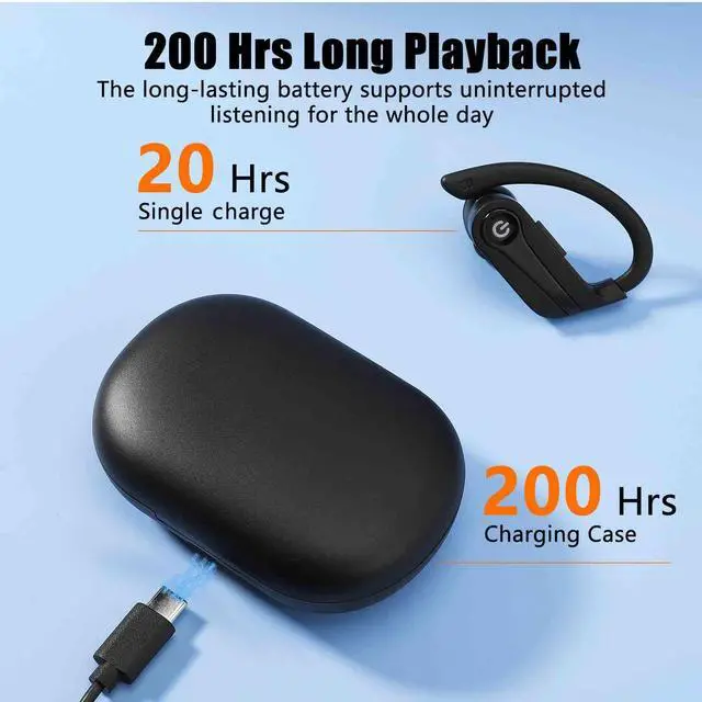 Alt view image 5 of 5 - Q63 Wireless Earbuds for Amazon HD 10 (2021) with Immersive Sound True 5.0 Bluetooth Over The Ear Sport Headphones with a Charging Case - Stereo Calls Touch Control IPX7 Sweatproof Deep Bass - Black