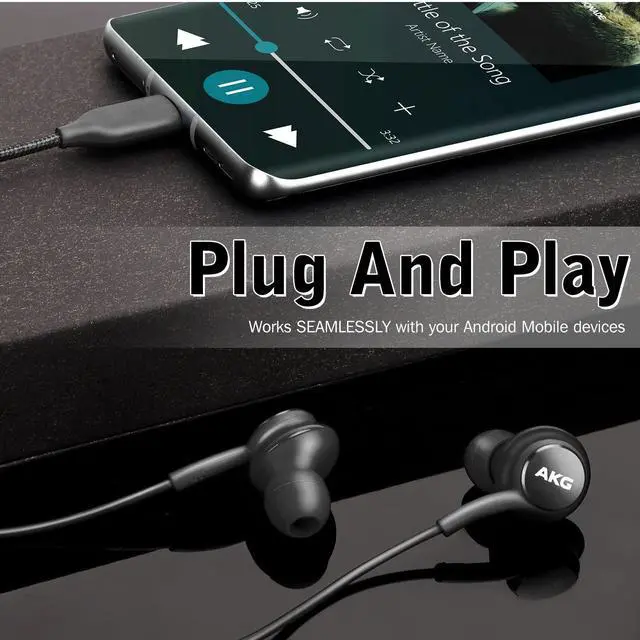 Alt view image 2 of 5 - UrbanX OEM 2021 Type-C Stereo Headphones for Samsung Galaxy Z Flip3 5G Braided Cable - with Microphone - Black - USB-C Connector (US Version)