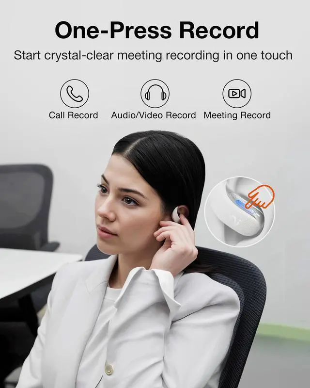 Alt view image 2 of 5 - VIAIM OpenNote AI Voice Recorder Open Ear Earbuds NoteKit Computer AI Meeting Assistant, AI Meeting Assistant with Transcription, 16 Languages, to-Do Lists & Summaries AI
