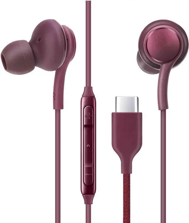 Main image of UrbanX 2021 Type-C Stereo Headphones for Samsung Galaxy S21 Ultra 5G, Galaxy S20 FE, Galaxy A53 5G, M52, M53, A73 5G, Note 10, Note 10+ - with Microphone - 2 Pack with Carry Case - Purple