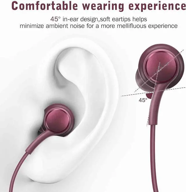 Alt view image 4 of 5 - UrbanX 2021 Type-C Stereo Headphones for Samsung Galaxy S21 Ultra 5G, Galaxy S20 FE, Galaxy A53 5G, M52, M53, A73 5G, Note 10, Note 10+ - with Microphone - 2 Pack with Carry Case - Purple