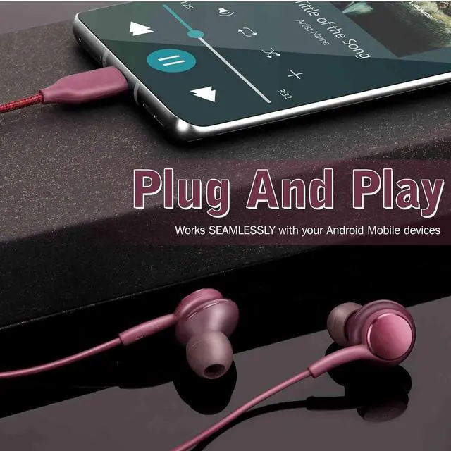 Alt view image 2 of 5 - UrbanX 2021 Type-C Stereo Headphones for Samsung Galaxy S21 Ultra 5G, Galaxy S20 FE, Galaxy A53 5G, M52, M53, A73 5G, Note 10, Note 10+ - with Microphone - 2 Pack with Carry Case - Purple