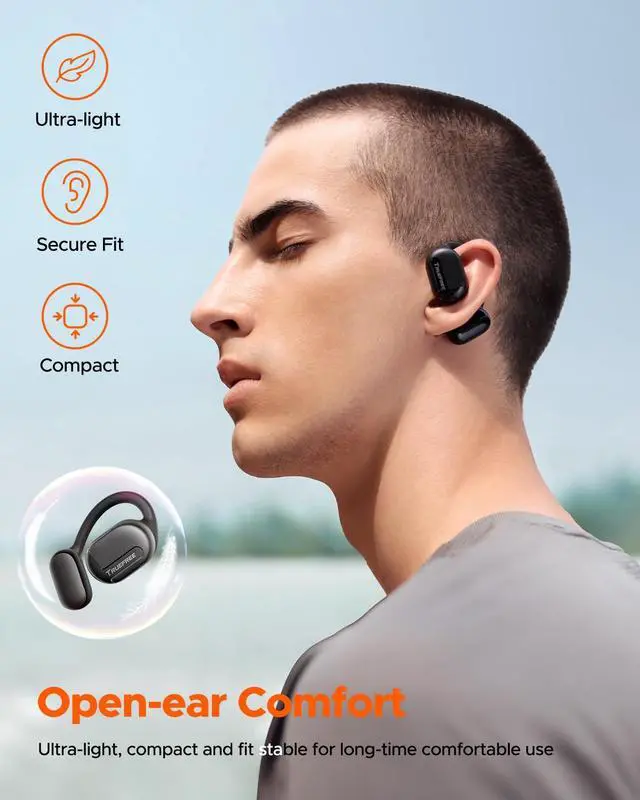 Alt view image 2 of 5 - truefree O1 Open Ear Headphones Bluetooth 5.3 Wireless Open Ear Earbuds with 16.2mm Driver, Immersive Stereo Sound, Noise-Cancellation Mic for Clear Calls, 45H Playtime, for Sports Workout