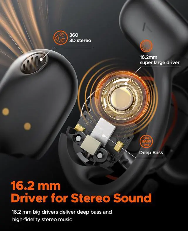 Alt view image 3 of 5 - truefree O1 Open Ear Headphones Bluetooth 5.3 Wireless Open Ear Earbuds with 16.2mm Driver, Immersive Stereo Sound, Noise-Cancellation Mic for Clear Calls, 45H Playtime, for Sports Workout