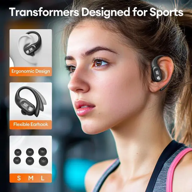 Alt view image 2 of 5 - Transformers Over The Ear Earbuds Wireless Bluetooth 5.4 LED Power Display Earbuds with Earhooks 65H Playtimes Deep Bass IPX5 Waterproof Ear Buds for Sports/Workout, TF-T26Pro Scourge