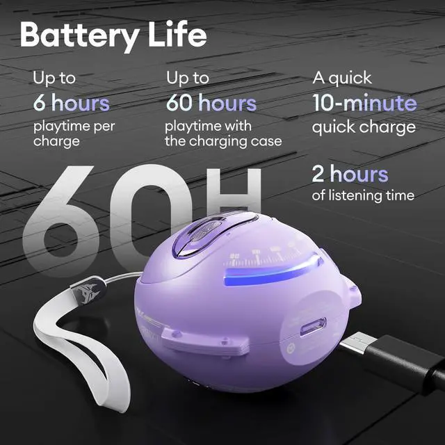 Alt view image 2 of 5 - Transformers Open Ear Earbuds with Ear Hooks,Open Ear Headphone True Wireless Earbuds Over Ear Headphones Bluetooth 5.4 60H Play,IPX5 Waterproof for Work Fitness Running Yoga Gym, Lilac-Nightbiro