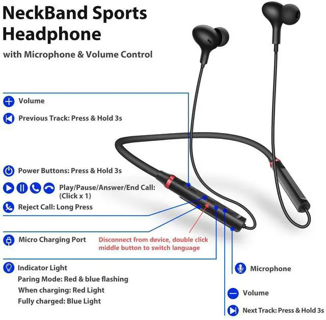Alt view image 5 of 5 - Wireless Earbuds Bluetooth Headphone NeckBand Earphone for Samsung A53 A54 S24 Ultra S23 FE Z Flip Fold for iPhone 13 Pro Max 15 14 Plus for Google Pixel 9 XL 8 6a 7a Magnetic Neck Strap Sport Headset