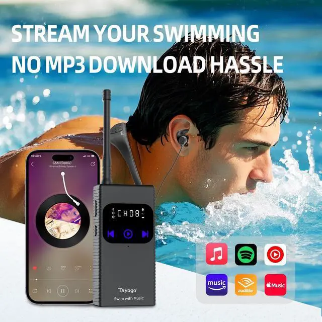 Alt view image 3 of 5 - Tayogo Swimming Headphones,Waterproof HeadphonesSwim Coach Communicator and Receiver Combo,Swimming Headsets for Spotify, Amazon Music, Swim with Your Stream APP, 450 FT Distance and 8 Hours Playing