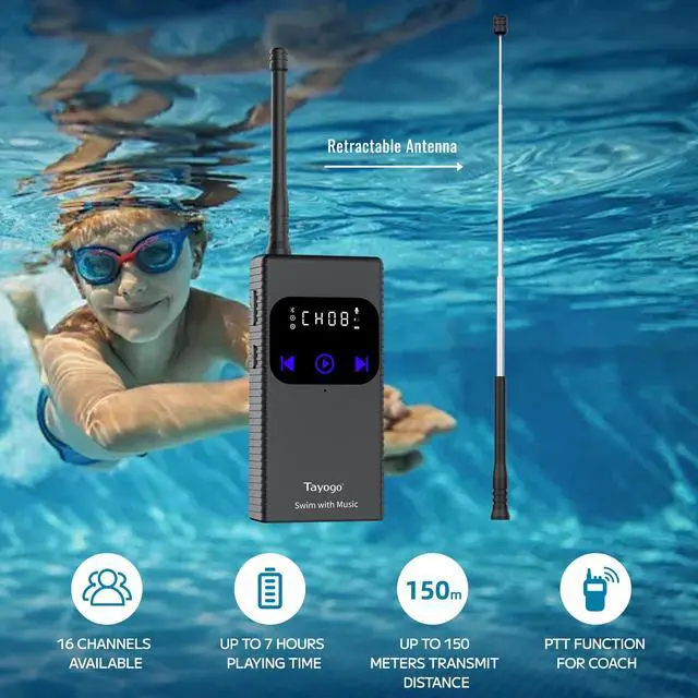 Alt view image 5 of 5 - Tayogo Swimming Headphones,Waterproof HeadphonesSwim Coach Communicator and Receiver Combo,Swimming Headsets for Spotify, Amazon Music, Swim with Your Stream APP, 450 FT Distance and 8 Hours Playing