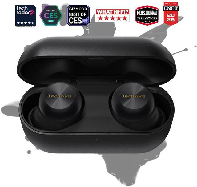 Alt view image 2 of 5 - Technics Reference Class Hi-Fi Wireless Earbuds, Dolby Atmos with Head Tracking, Adaptive Noise Cancelling, 3 Device Multipoint, 10-hr Battery, Wireless Charging, Improved Fit - EAH-AZ100-K (Black)