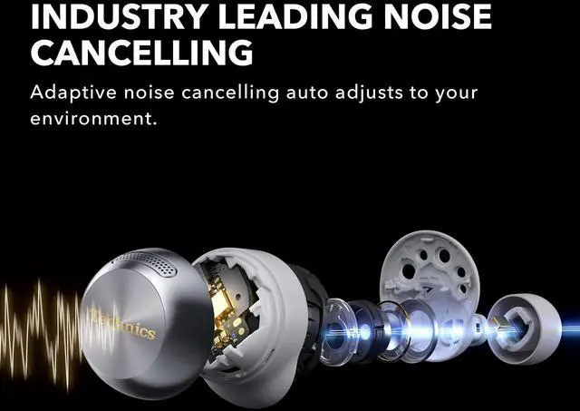 Alt view image 4 of 5 - Technics Reference Class Hi-Fi Wireless Earbuds, Dolby Atmos with Head Tracking, Adaptive Noise Cancelling, 3 Device Multipoint, 10-hr Battery, Wireless Charging, Improved Fit - EAH-AZ100-K (Black)