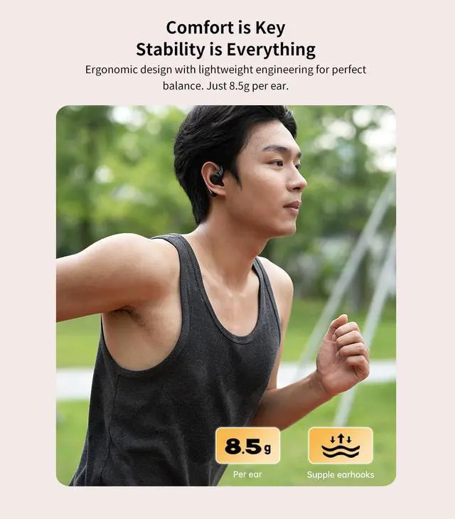 Alt view image 4 of 5 - TAKSTAR Open Ear Earbuds, Wireless Bluetooth Headphones with Ø13mm Dynamic Driver, Digital Display, ENC, 12 Hrs Playtimes, Lightweight, Deep Bass Sport Open Ear Earbuds with Ergonomic Earhook - LA350W