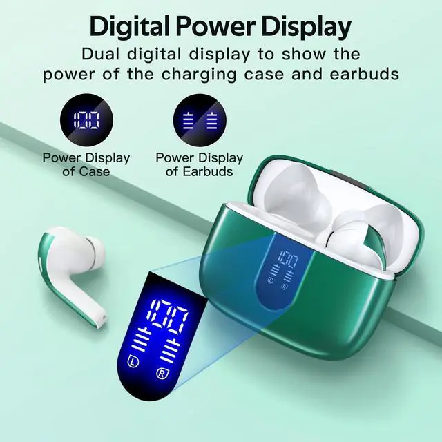 Alt view image 5 of 5 - TAGRY 2 Sets X08 Black and Forest Green Bluetooth Headphones True Wireless Earbuds 60H Playback Ear Buds with Wireless Charging Case in-Ear Earbuds with Mic