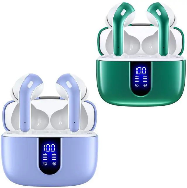 Main image of TAGRY 2 Sets X08 Purple and Forest Green Bluetooth Headphones True Wireless Earbuds 60H Playback Ear Buds with Wireless Charging Case in-Ear Earbuds with Mic