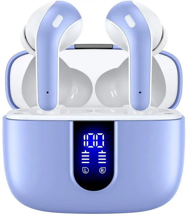 Alt view image 2 of 5 - TAGRY 2 Sets X08 Purple and Forest Green Bluetooth Headphones True Wireless Earbuds 60H Playback Ear Buds with Wireless Charging Case in-Ear Earbuds with Mic