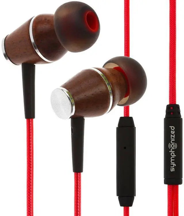 Alt view image 3 of 5 - Symphonized XTC 2.0 Earbuds with Mic, Premium Genuine Wood Stereo Earphones, Hand-Made in-Ear Noise-isolating Headphones with Tangle-Free Innovative Shield Technology Cable (Lava Red)