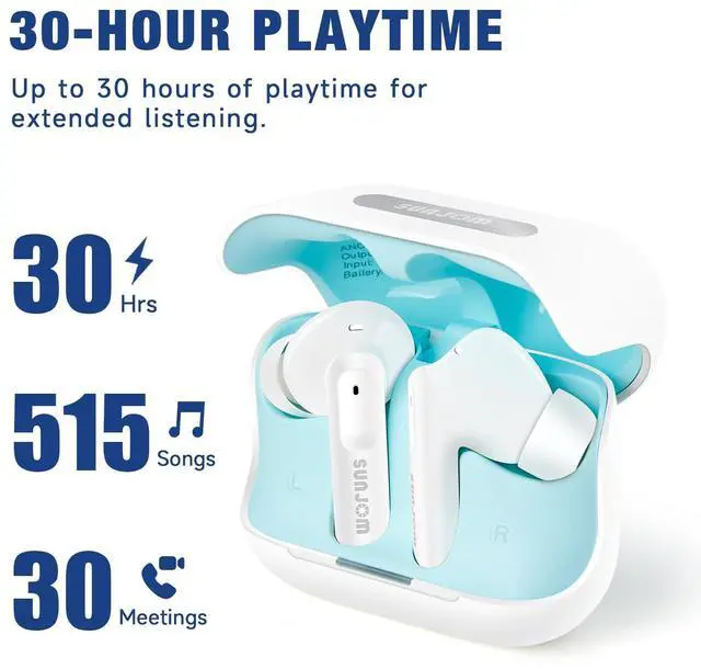 Alt view image 2 of 5 - SUNJOM Upgraded Hybrid Active Noise Cancelling Wireless Earbuds 6 Mics ENC Clear Call Reduce Noise by Up to 98% 30H Playtime Bluetooth 5.4 Deep Bass in Ear Headphones (White)