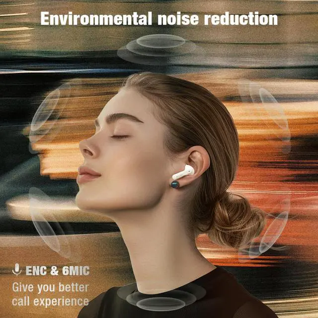 Alt view image 4 of 5 - SUNJOM Upgraded Hybrid Active Noise Cancelling Wireless Earbuds 6 Mics ENC Clear Call Reduce Noise by Up to 98% 30H Playtime Bluetooth 5.4 Deep Bass in Ear Headphones (White)