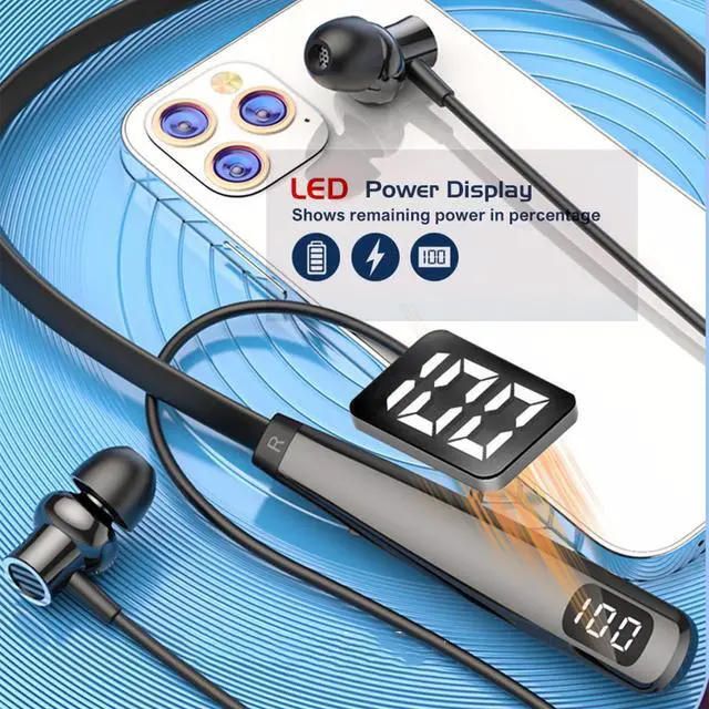 Alt view image 4 of 5 - Bluetooth Headphones,Upgrade Bluetooth 5.3 Wireless Neckband Earbuds Waterproof in-Ear Earphones with Mic,HiFi Stereo Deep Bass Headset 100 Hours Playtime with Digital Display for Running Sport Work