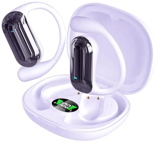 Main image of Open Ear Headphones, Bluetooth 5.4 Earphones, Open Ear Earbuds with Mic, HiFi Sound, Clear Calls, IPX5 Waterproof, 40H Playtime, Ear Hooks, Wireless Headsets for Running Cycling Driving Workout Purple