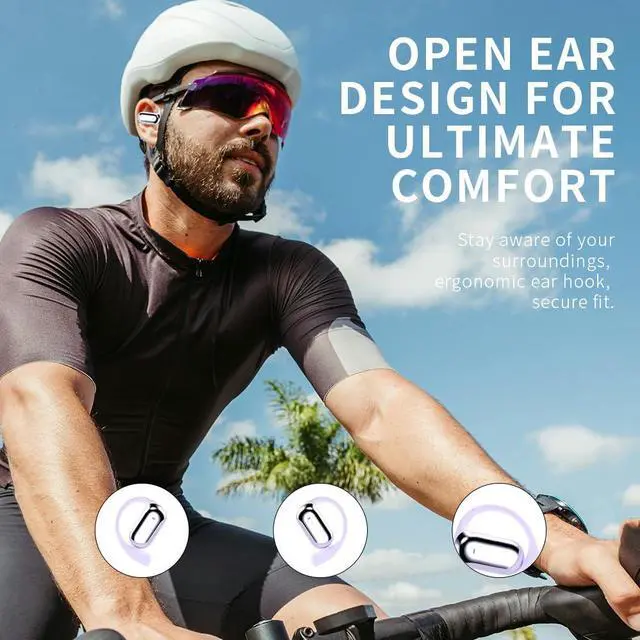 Alt view image 2 of 5 - Open Ear Headphones, Bluetooth 5.4 Earphones, Open Ear Earbuds with Mic, HiFi Sound, Clear Calls, IPX5 Waterproof, 40H Playtime, Ear Hooks, Wireless Headsets for Running Cycling Driving Workout Purple
