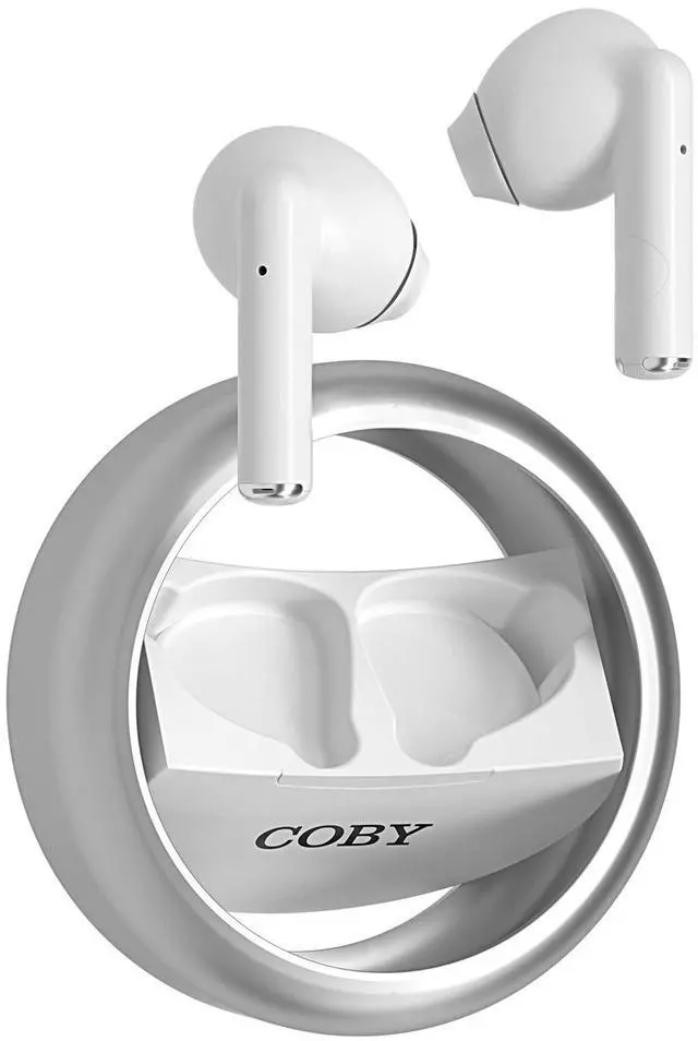 Main image of COBY Spinning True Wireless Earbuds | Spinner Bluetooth Earbuds, 8HR Total Play | Sweat-Resistant In-Ear Bluetooth Headphones for Music, Calls, Voice Assistance |Noise Isolation, Rotating Case (White)