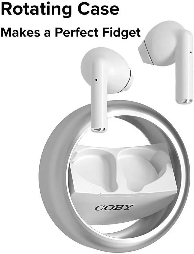 Alt view image 2 of 5 - COBY Spinning True Wireless Earbuds | Spinner Bluetooth Earbuds, 8HR Total Play | Sweat-Resistant In-Ear Bluetooth Headphones for Music, Calls, Voice Assistance |Noise Isolation, Rotating Case (White)