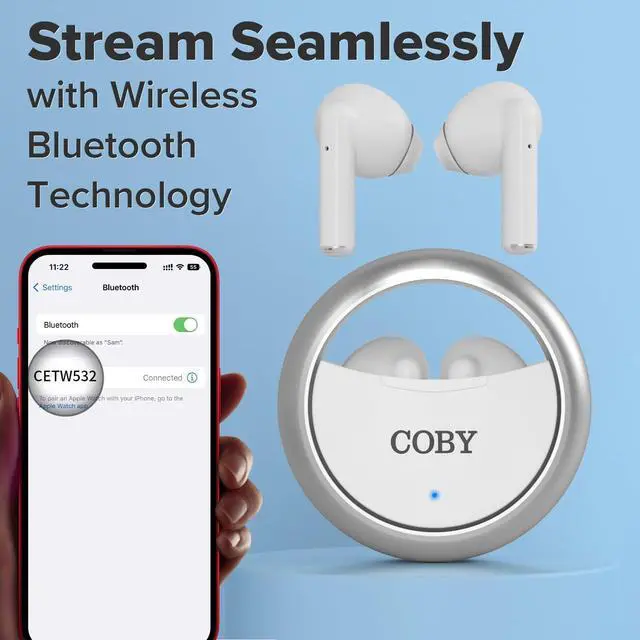 Alt view image 3 of 5 - COBY Spinning True Wireless Earbuds | Spinner Bluetooth Earbuds, 8HR Total Play | Sweat-Resistant In-Ear Bluetooth Headphones for Music, Calls, Voice Assistance |Noise Isolation, Rotating Case (White)