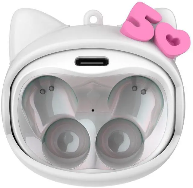 Alt view image 4 of 5 - Hello Kitty 50th Anniversary Wireless Bluetooth Earbuds with Rotating Charging Case | Built-in Mic, Hands-Free Calling, Pink Design for Kids & Fans | Flip Face Feature