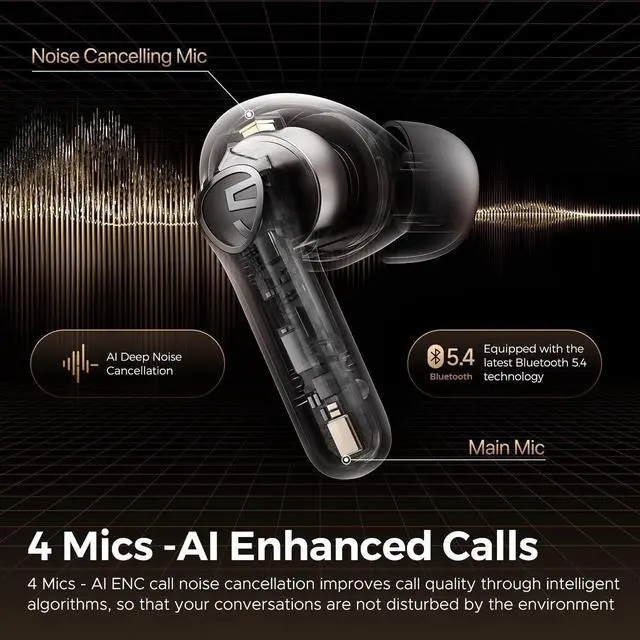 Alt view image 2 of 5 - SoundPEATS T3 Pro Wireless Earbuds, 12mm Drivers Bass Stereo in Ear Headphones, Bluetooth 5.4, 28Hrs Playtime, Call Noise Cancellation, IPX4 Waterproof Earphones for Kids, Sleep, Ebooks, Podcasts