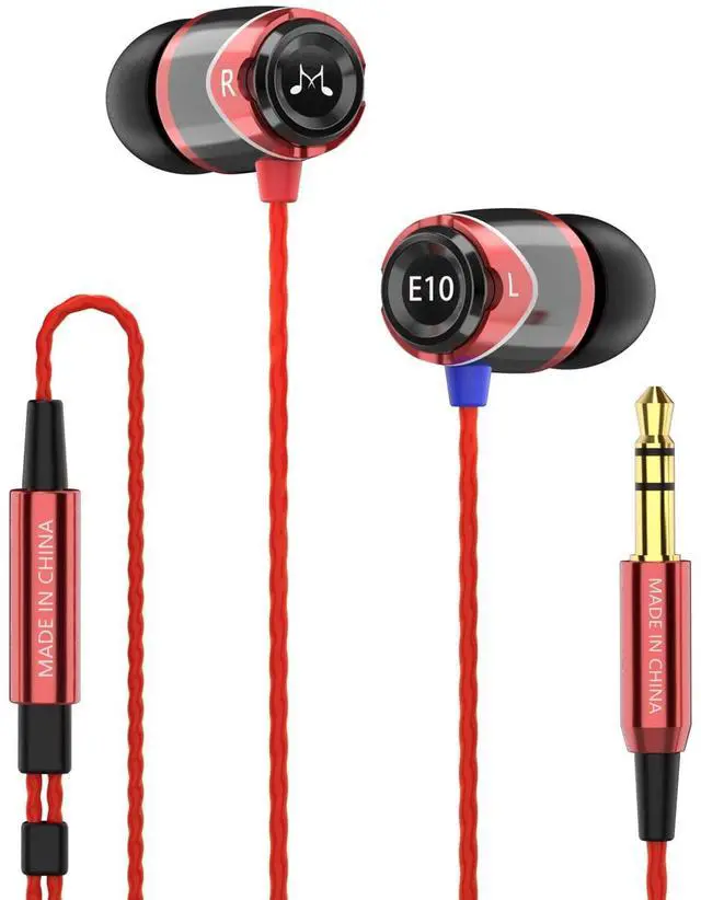Main image of SoundMAGIC E10 Wired Earphones No Microphone HiFi Stereo Earbuds Noise Isolating in Ear Headphones Powerful Bass Tangle Free Cord Black Red