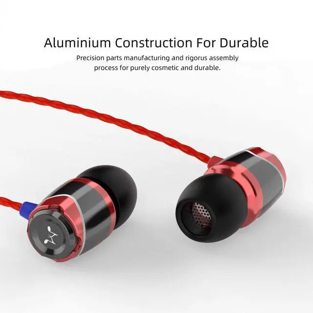 Alt view image 4 of 5 - SoundMAGIC E10 Wired Earphones No Microphone HiFi Stereo Earbuds Noise Isolating in Ear Headphones Powerful Bass Tangle Free Cord Black Red