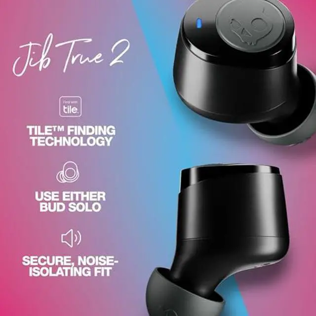 Alt view image 4 of 5 - Skullcandy Jib True 2 Wireless Earbuds, Bluetooth Headphones, Up to 33 Hours Battery with Charging Case, Noise Isolating Fit, Sweat and Water Resistant, Microphone for iPhone Android - True Black