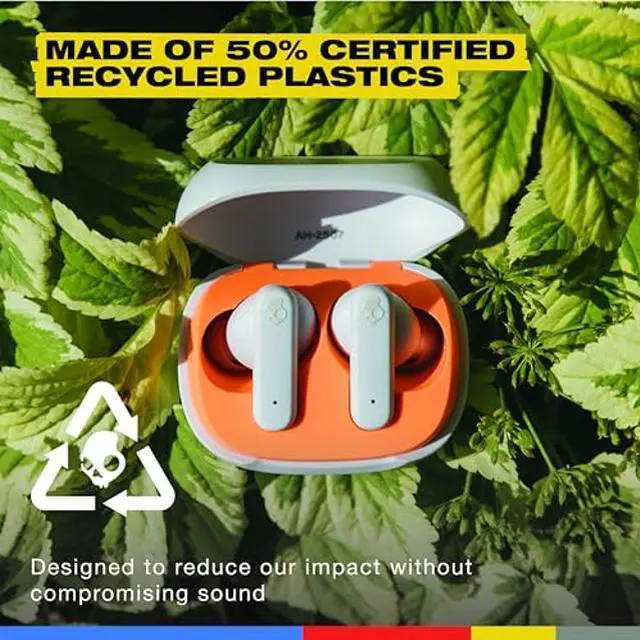 Alt view image 2 of 5 - Skullcandy Smokin Buds Wireless Earbuds, Bluetooth Headphones, Noise Isolating Fit, Up to 20 Hours Battery, IPX4 Sweat and Water Resistant, Microphone for iPhone Android - Bone