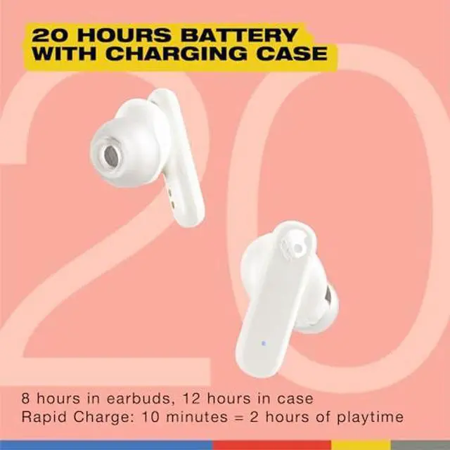 Alt view image 3 of 5 - Skullcandy Smokin Buds Wireless Earbuds, Bluetooth Headphones, Noise Isolating Fit, Up to 20 Hours Battery, IPX4 Sweat and Water Resistant, Microphone for iPhone Android - Bone