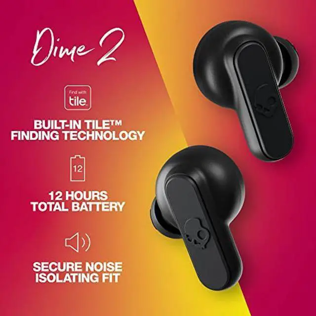 Alt view image 2 of 5 - Skullcandy Dime 2 Wireless Earbuds, Bluetooth Headphones, Noise Isolating Fit, Up to 12 Hours Battery, Microphone for iPhone Android, Easy Carry with Integrated Lanyard - True Black