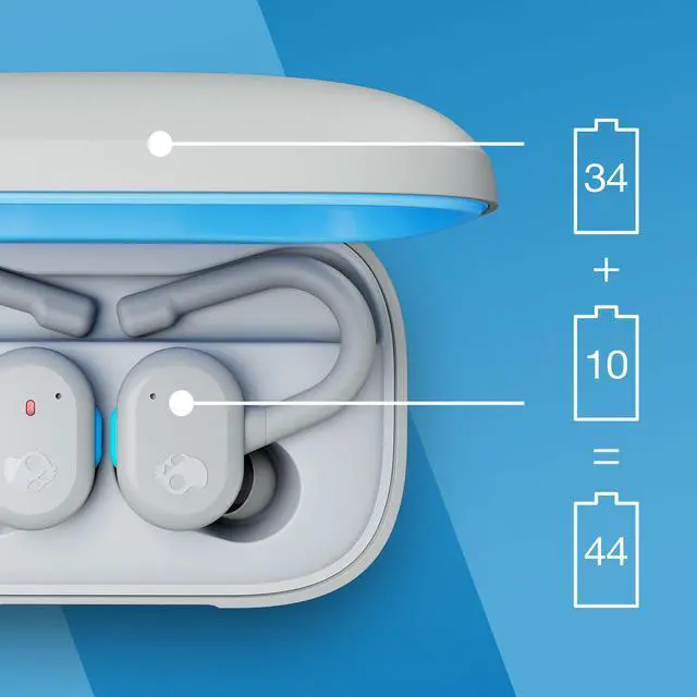 Alt view image 5 of 5 - Skullcandy Push Active In-Ear Wireless Earbuds, 43 Hr Battery, Skull-iQ, Alexa Enabled, Microphone, Works with iPhone Android and Bluetooth Devices - Light Grey/Blue