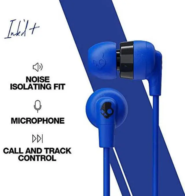 Alt view image 3 of 5 - Skullcandy Inkd+ Wired Earbuds with 3.5mm Plug, Noise Isolating Fit, Built-in Microphone Call and Track Control, Ear Gel Sizes Included for Custom Fit, Convenient for Travel (3 Pack) - Cobalt Blue